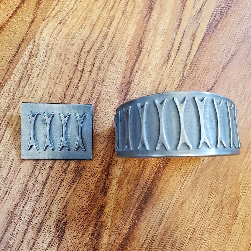 Modernist Brutalist MYLIUS BRODRENE Dance Cuff Bracelet + Pin Brooch MCM vintage - Picture 2 of 6